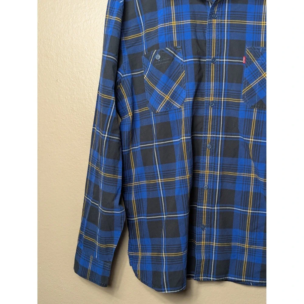 Levi's Button Down Shirt Mens XXL Blue Black Plaid Flannel Style Long Sleeve L